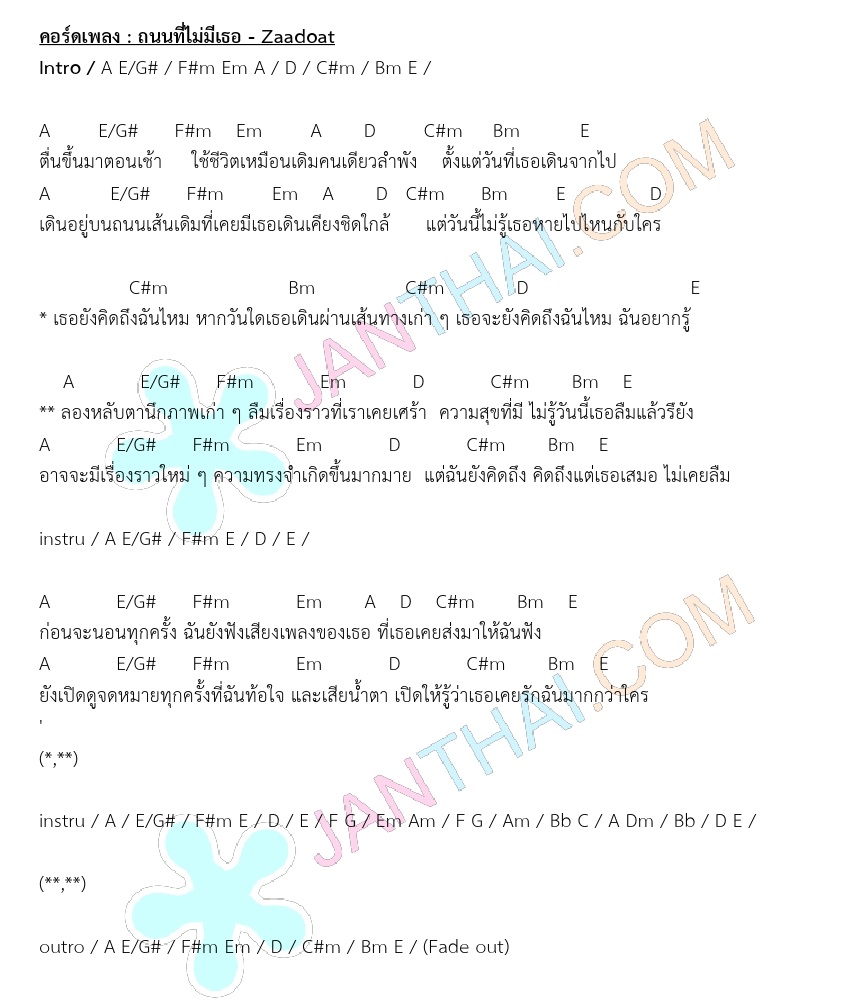 คอร์ด ถนนที่ไม่มีเธอ - Zaadoat